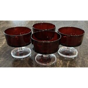 VTG 1970's Luminarc France Ruby Red Champagne/Sherbet Cups/Glass - Set of 4